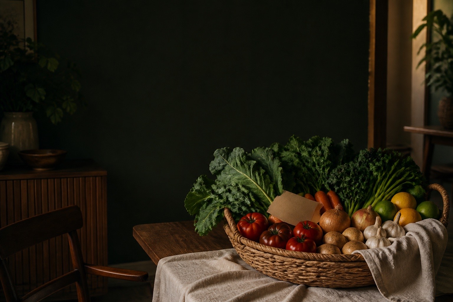 Cesta de hortifruti pronta para chegar à mesa